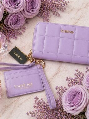 bebe Liliac Quilted Wallet with Card Holder Set